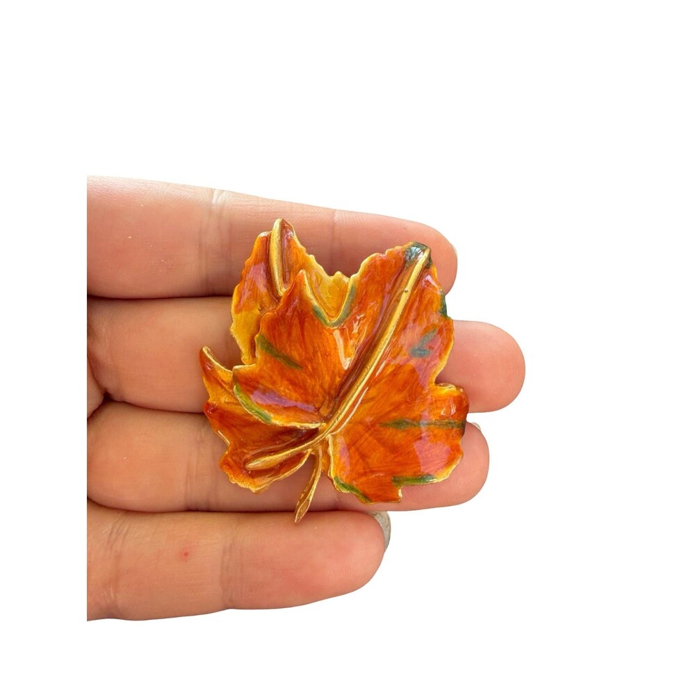 Vintage Jewelry Orange Fall Leaf Brooch Autumn Pin Harvest Jewelry